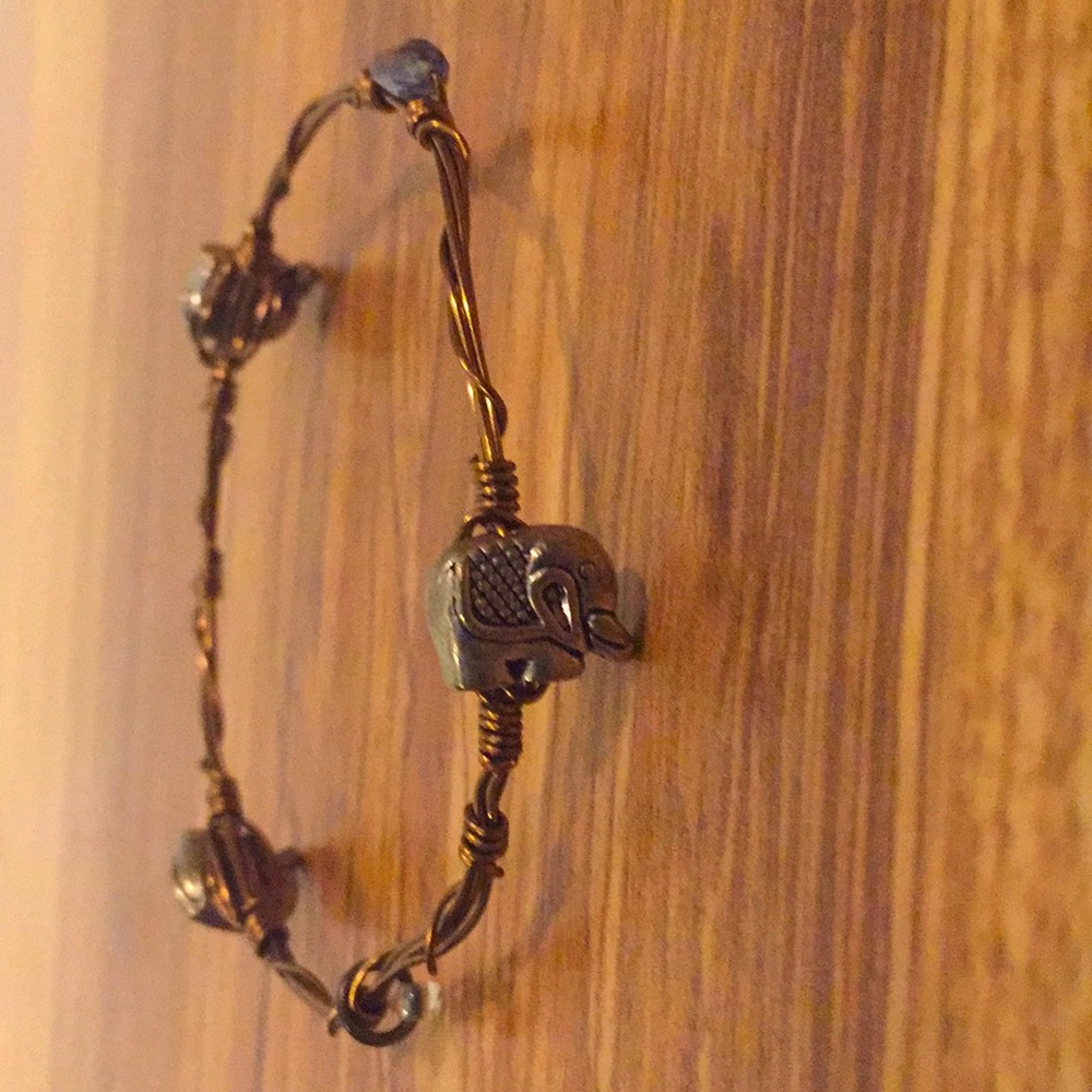 Copper & silver elephant wire wrap bangle bracelet